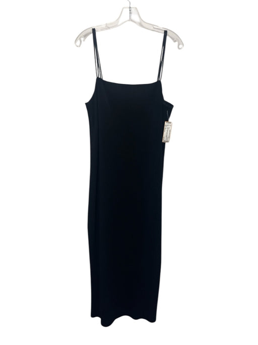 COS Size Medium Black Polyester Blend Spaghetti Strap Ribbed Midi Sheath Dress Black / Medium