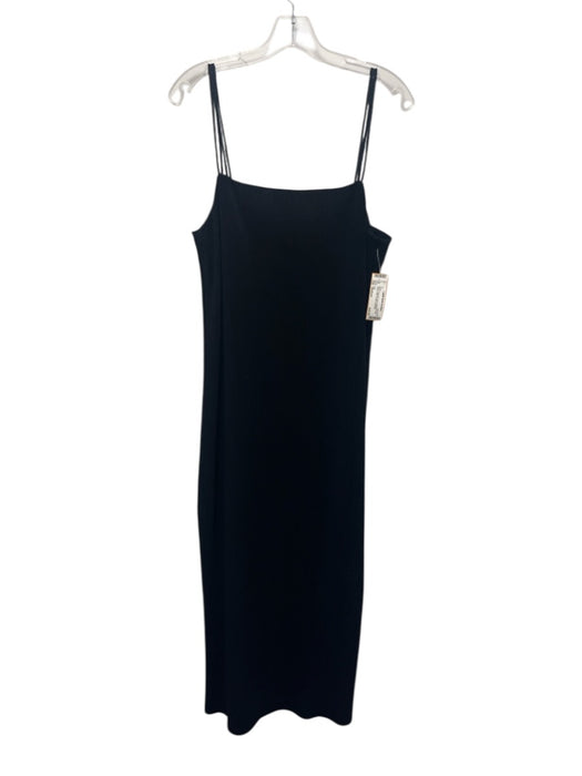COS Size Medium Black Polyester Blend Spaghetti Strap Ribbed Midi Sheath Dress Black / Medium