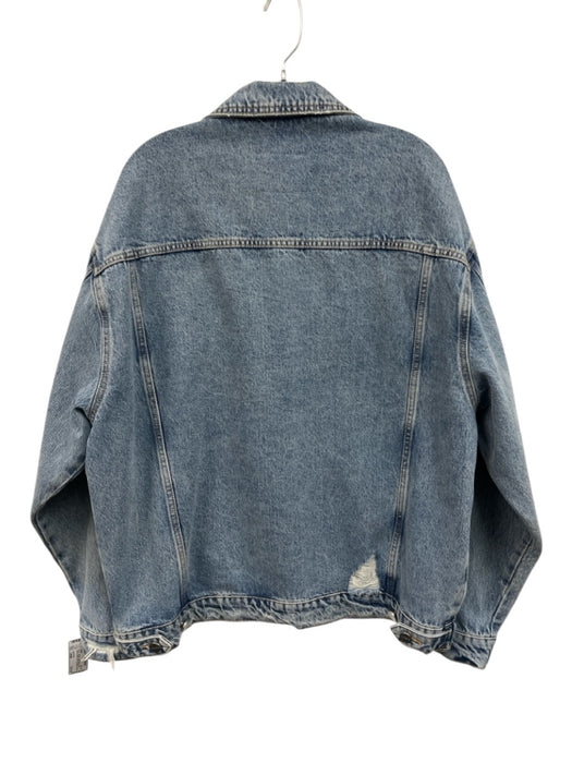 Anine Bing Size Large Light Wash Cotton Denim Button Front Distressed Jacket Light Wash / Large