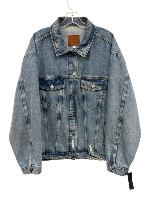 Anine Bing Size Large Light Wash Cotton Denim Button Front Distressed Jacket Light Wash / Large
