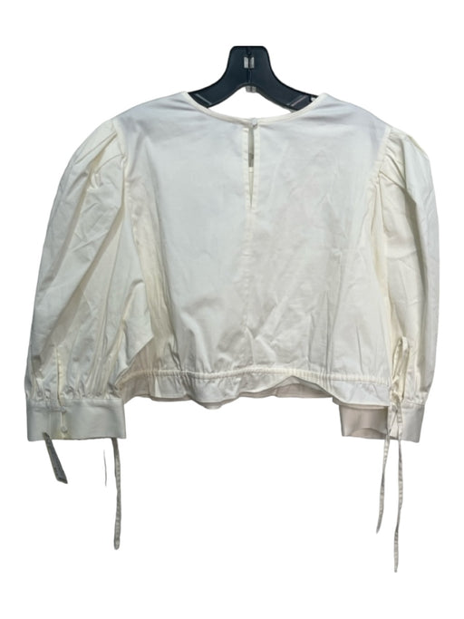 Danielle Bernstein Size XL White Cotton Blend Round Neck Long Puff Sleeve Top White / XL