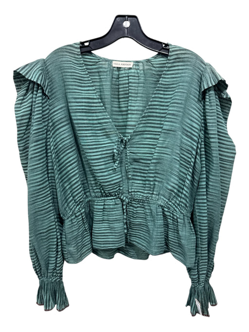 Ulla Johnson Size 12 Teal Green Cotton & Silk Tie Detail V Neck Cinched Top Teal Green / 12