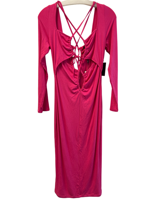 J Lux Label Size XL Pink Rayon & Spandex Ribbed Cutout Long Sleeve Midi Dress Pink / XL
