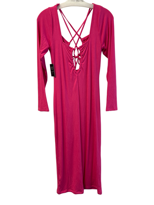 J Lux Label Size XL Pink Rayon & Spandex Ribbed Cutout Long Sleeve Midi Dress Pink / XL