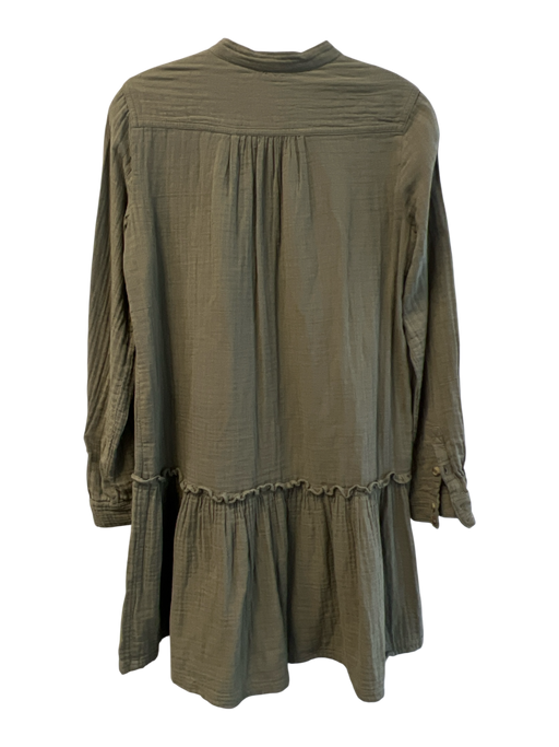 Maeve Size 4 Green 100% Cotton Gauze Mandarin Collar V Neck Button Down Dress Green / 4