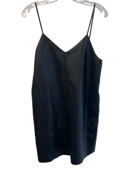 We The Free Size XS Black Faux Leather V Neck Solid Spaghetti Strap Mini Dress Black / XS