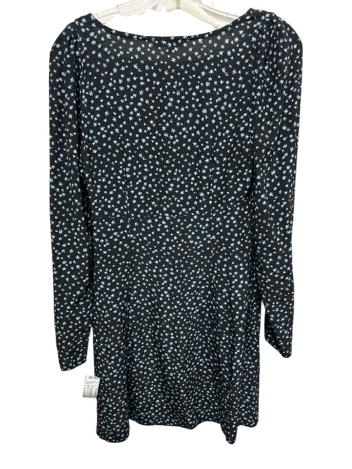 Madewell Size 0 Black & Blue Viscose Micro Floral Long Sleeve Square Neck Dress Black & Blue / 0