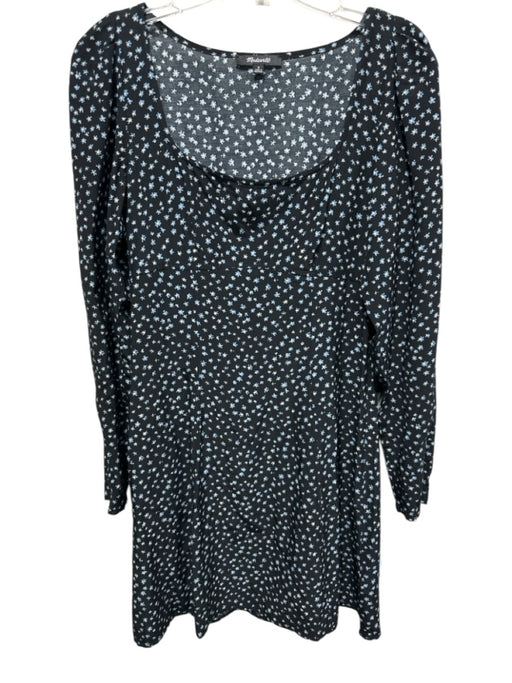 Madewell Size 0 Black & Blue Viscose Micro Floral Long Sleeve Square Neck Dress Black & Blue / 0