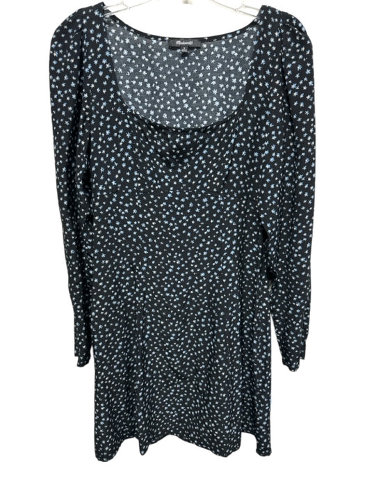 Madewell Size 0 Black & Blue Viscose Micro Floral Long Sleeve Square Neck Dress Black & Blue / 0