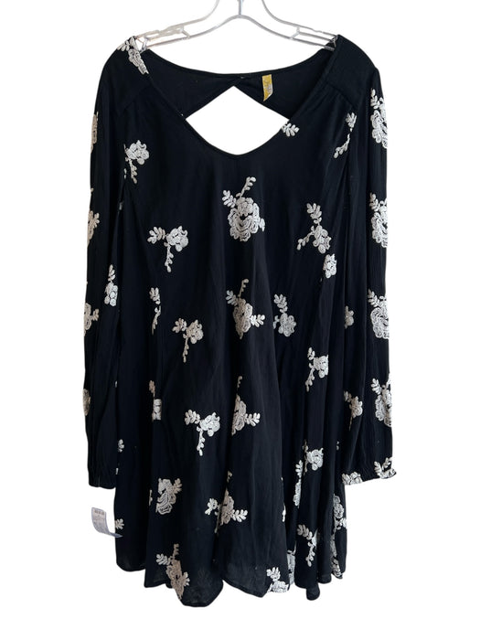 Free People Size SP Black & White 100% Cotton Deep Cowl Neck Baggy Fit Dress Black & White / SP