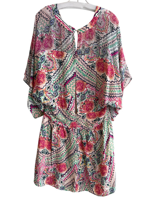 Maeve Size 12 Pink & Multi Viscose V Neck Zip & Button Sheer Sleeve Dress Pink & Multi / 12