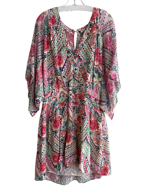 Maeve Size 12 Pink & Multi Viscose V Neck Zip & Button Sheer Sleeve Dress Pink & Multi / 12