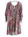 Maeve Size 12 Pink & Multi Viscose V Neck Zip & Button Sheer Sleeve Dress Pink & Multi / 12