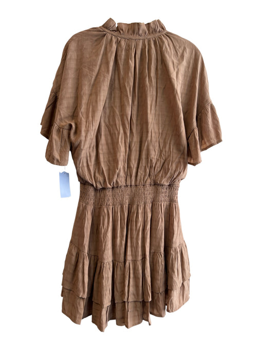 Entro Size Large Light Brown Rayon Blend Elastic Waist Tiered short sleeve Dress Light Brown / Large