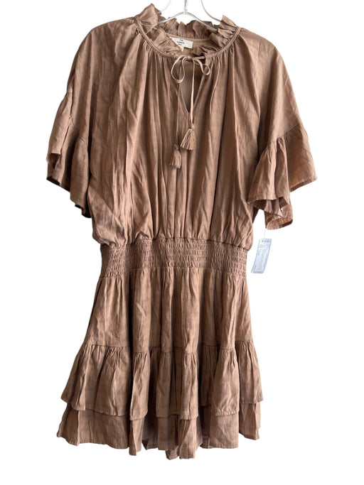 Entro Size Large Light Brown Rayon Blend Elastic Waist Tiered short sleeve Dress Light Brown / Large