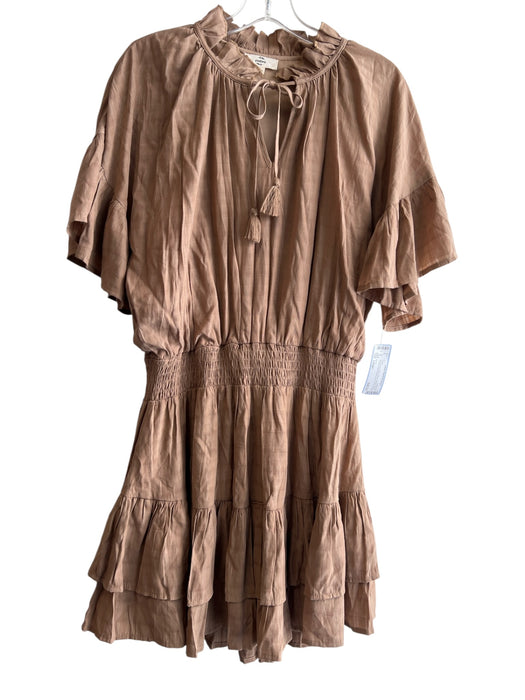 Entro Size Large Light Brown Rayon Blend Elastic Waist Tiered short sleeve Dress Light Brown / Large