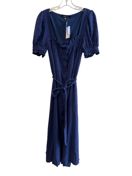 Sugar + Lips Size Medium Navy Rayon Blend Square Neck Short Puff Sleeve Dress Navy / Medium