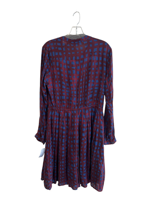 11.1.Tylho Size Large Maroon & Blue No Fabric Tag Square Print Long Sleeve Dress Maroon & Blue / Large