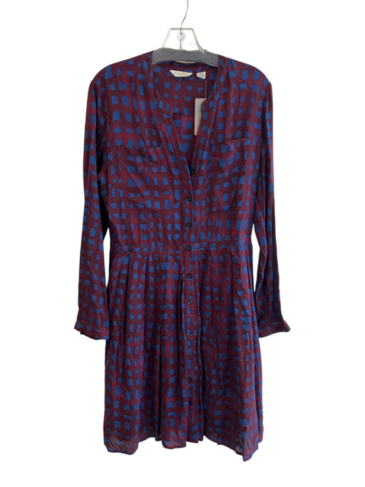 11.1.Tylho Size Large Maroon & Blue No Fabric Tag Square Print Long Sleeve Dress Maroon & Blue / Large