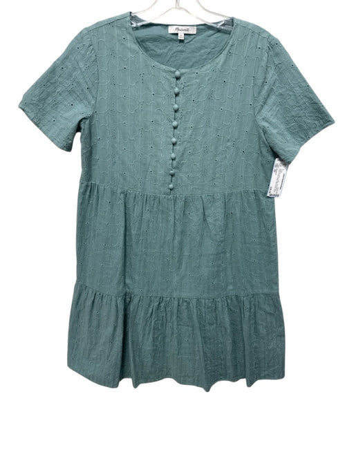 Madewell Size XS Seafoam Green Cotton Embroidered Floral Button Detail Dress Seafoam Green / XS