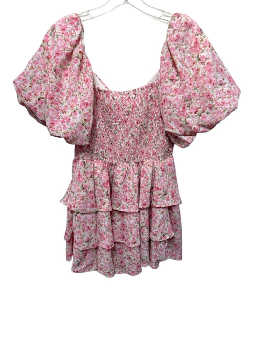 Entro Size S Pink, Green, White Polyester Blend Gathered Bodice Floral Romper Pink, Green, White / S