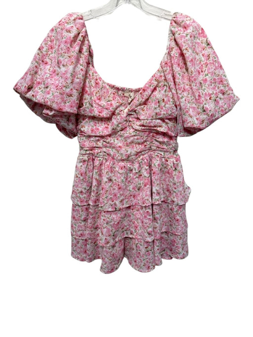 Entro Size S Pink, Green, White Polyester Blend Gathered Bodice Floral Romper Pink, Green, White / S