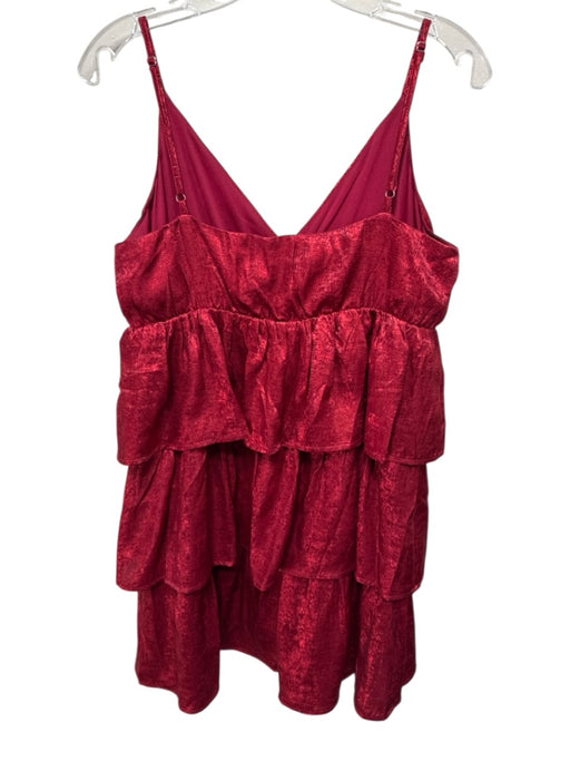 TCEC Size M Red Polyester Metallic Tiered V Neck Mini Dress Red / M