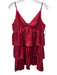 TCEC Size M Red Polyester Metallic Tiered V Neck Mini Dress Red / M