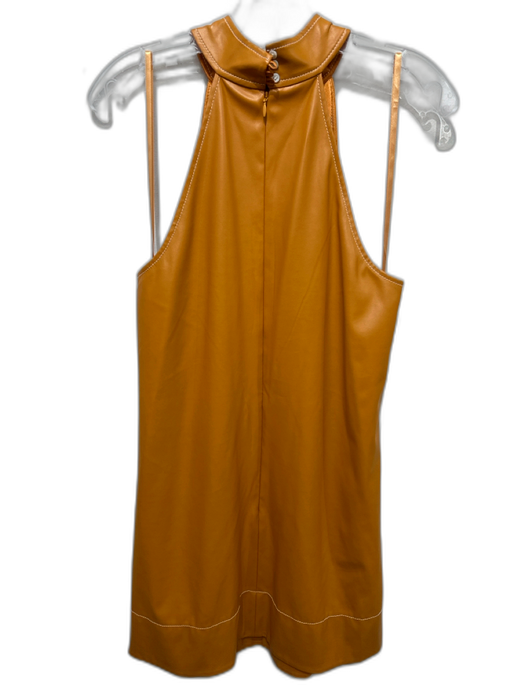 Staud Size 8 Orange PU Leather Sleeveless Halter Pocketed Back Zip Dress Orange / 8