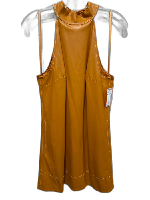 Staud Size 8 Orange PU Leather Sleeveless Halter Pocketed Back Zip Dress Orange / 8