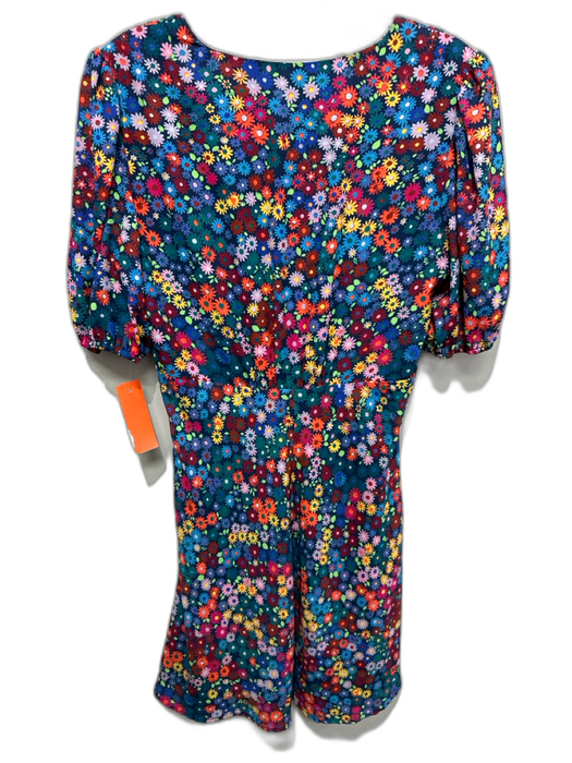 Staud Size 6 navy blue & multi Polyester Floral Short Sleeve V Neck Mini Dress navy blue & multi / 6