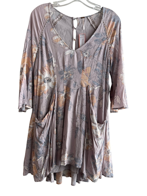 Free People Size 4 Purple Rayon Floral Back button Mini Dress Purple / 4