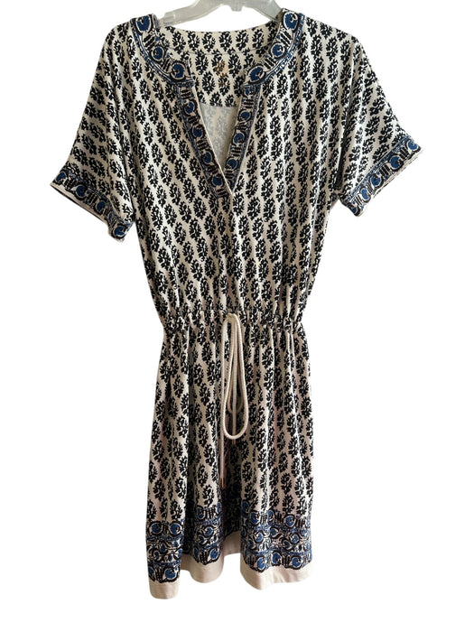 Tory Burch Size S Beige & Multi 100% Pima Cotton Mandarin Collar V Neck Dress Beige & Multi / S