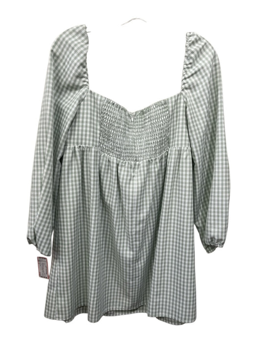 Gianni Bini Size 12 White & Green Polyester Gingham Long Balloon Sleeve Dress White & Green / 12