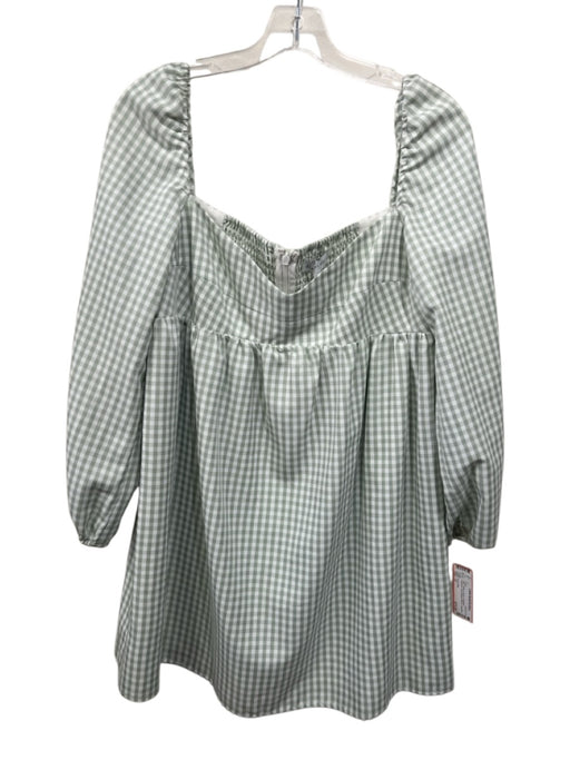 Gianni Bini Size 12 White & Green Polyester Gingham Long Balloon Sleeve Dress White & Green / 12