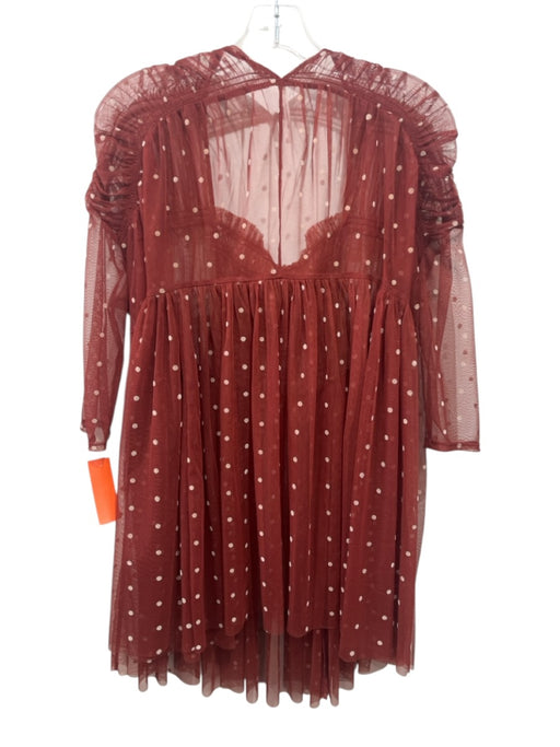 Free People Size S Rust Orange Missing Fabric Tag Mesh Polka Dot Babydoll Dress Rust Orange / S