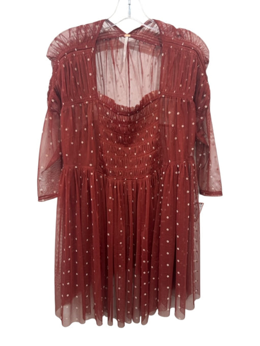 Free People Size S Rust Orange Missing Fabric Tag Mesh Polka Dot Babydoll Dress Rust Orange / S