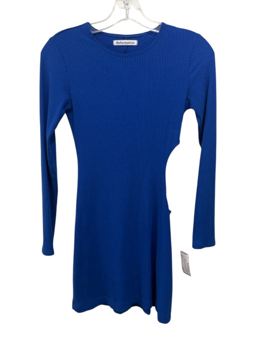 Reformation Size S Blue Tencel Lyocell Blend Ribbed Knit Long Sleeve Mini Dress Blue / S