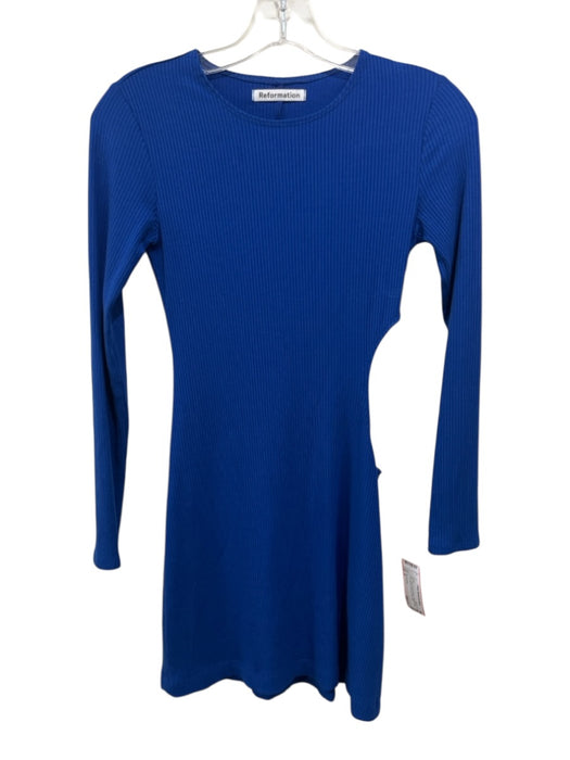 Reformation Size S Blue Tencel Lyocell Blend Ribbed Knit Long Sleeve Mini Dress Blue / S