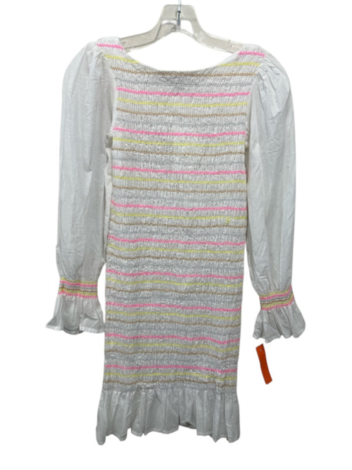 Pitusa Size Petite White & Multi Cotton Striped smocked Ruffle Dress White & Multi / Petite