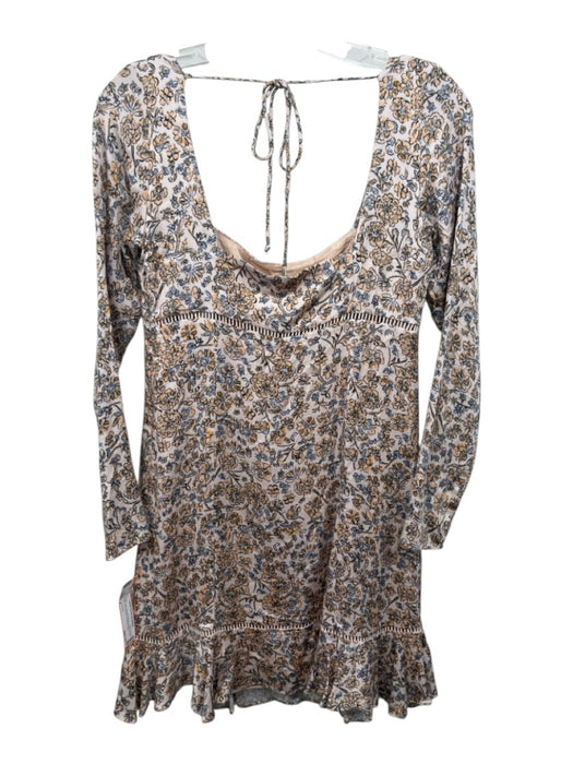 Free People Size 4 Beige Pink Viscose Blend Floral Ladder Lace Long Sleeve Dress Beige Pink / 4