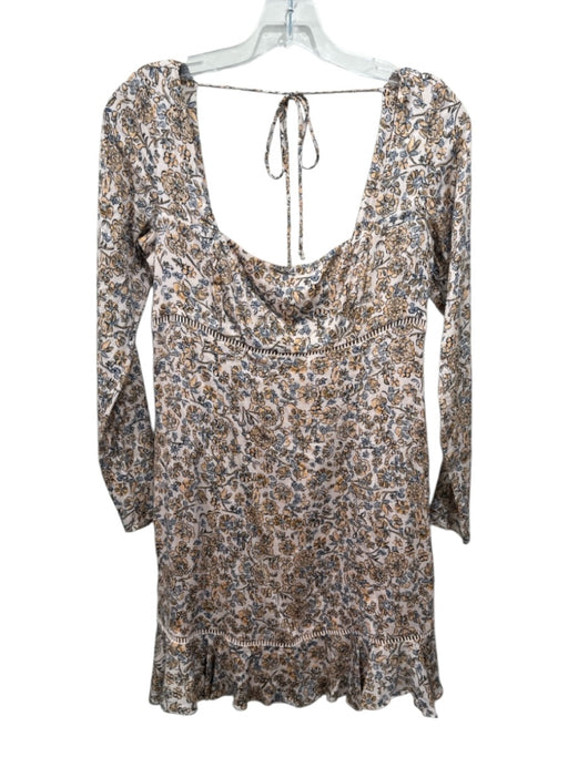 Free People Size 4 Beige Pink Viscose Blend Floral Ladder Lace Long Sleeve Dress Beige Pink / 4