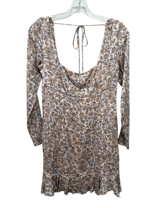 Free People Size 4 Beige Pink Viscose Blend Floral Ladder Lace Long Sleeve Dress Beige Pink / 4