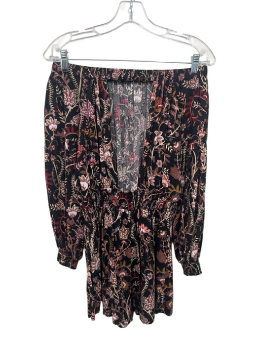 Free People Size XS Black & Maroon Rayon Floral Off Shoulder Romper Black & Maroon / XS