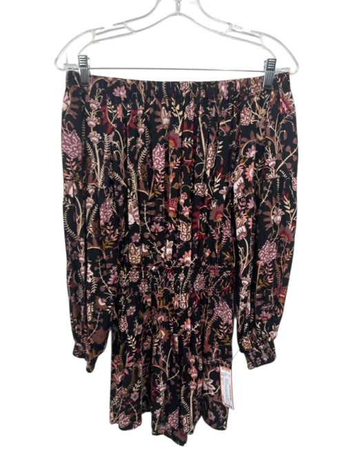 Free People Size XS Black & Maroon Rayon Floral Off Shoulder Romper Black & Maroon / XS