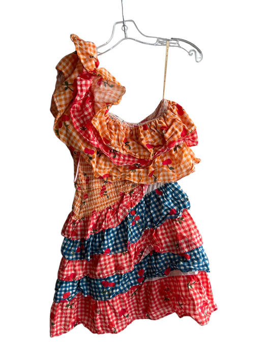 Farm Rio Size Small Red, Orange & Blue Cotton Lined One Shoulder Cherries Dress Red, Orange & Blue / Small