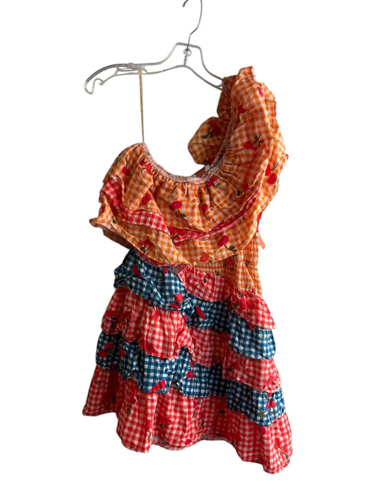 Farm Rio Size Small Red, Orange & Blue Cotton Lined One Shoulder Cherries Dress Red, Orange & Blue / Small