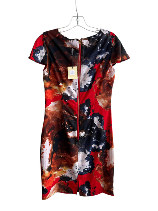 Amelia Size 6 Red & Multi Polyester Back Zip Cap Sleeve Round Neck Dress Red & Multi / 6