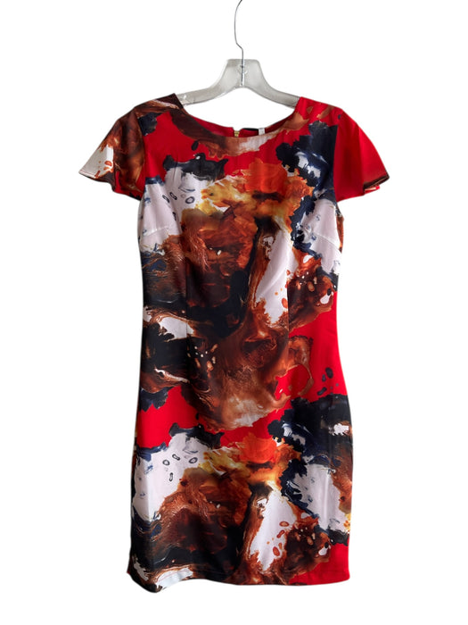 Amelia Size 6 Red & Multi Polyester Back Zip Cap Sleeve Round Neck Dress Red & Multi / 6