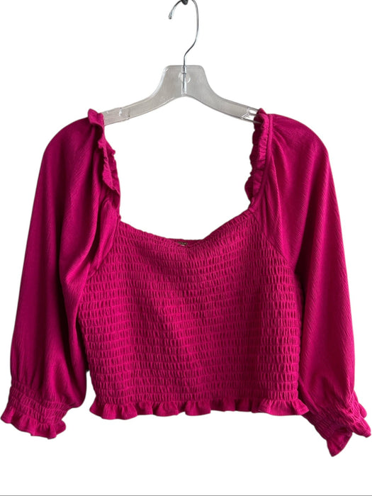 Free People Size Large Fuchsia Polyester Square Neck & Back Half Sleeve Crop Top Fuchsia / Large